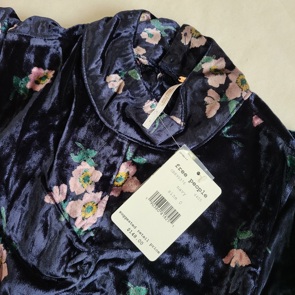 FREE PEOPLE Navy Velvet Floral Be My Baby Dress - Picture 5 of 6